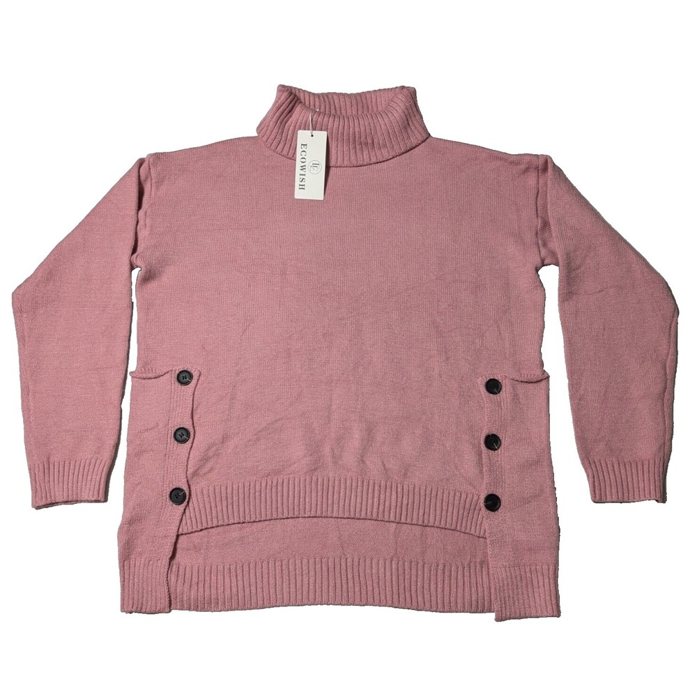 ECOWISH Women Small Mauve Acrylic Blend‎ Cowl Neck Pullover Sweater NEW